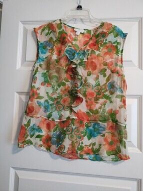 Charter Club Women’s Floral Ruffle Sleeveless Blouse - Multicolor